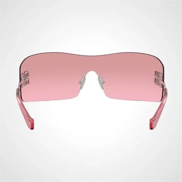 New MIU MIU Sunglasses Aube Silver Pink Mirror Rimless Wrap Authentic Womens - Picture 4 of 6